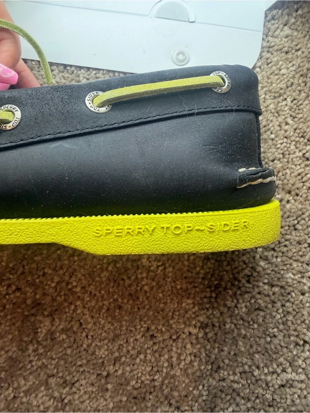 Sperry Men’s Black Boat Shoes with Neon Yellow Accents